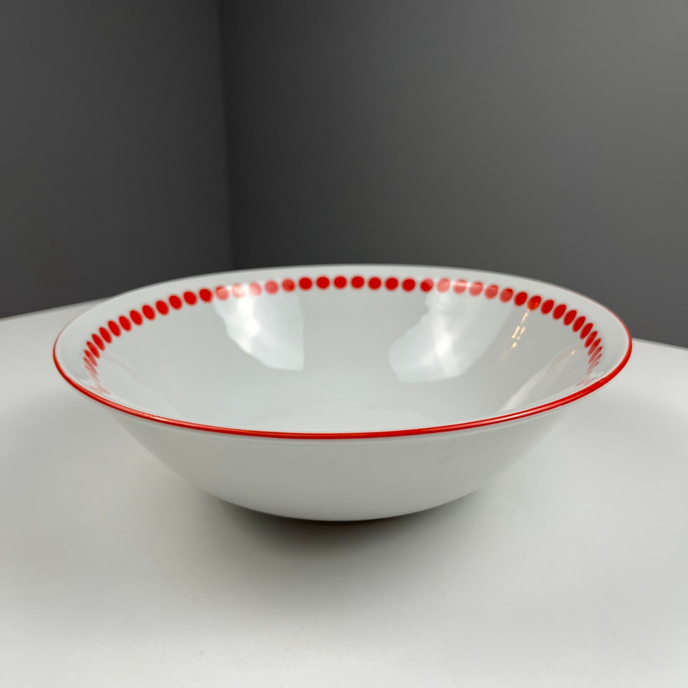 Vintage Northland Fine China Bowl 10 inch White with Red Polka Dots